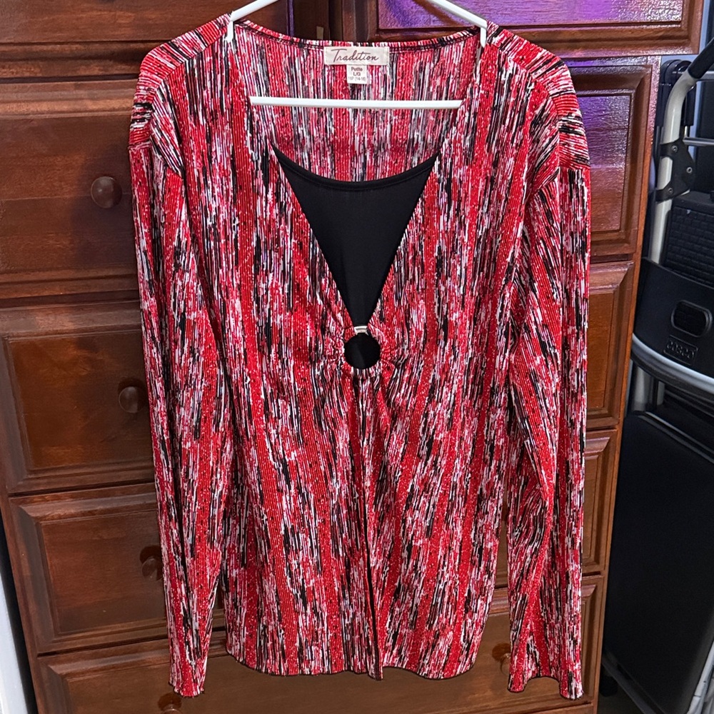 Ladelle Women's Red and Black Patterned Blouse